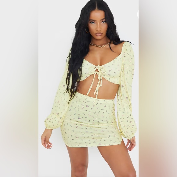 Pretty little thing Yellow mini skirt and top - Picture 1 of 16